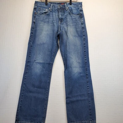 Apt. Pantalones de mezclilla para hombre 9 azules calce recto 33x32 100 % algodón lavado medio Foto 1 de 4