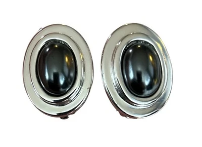 Aretes ovalados de plata Carolee tono astilla con piedras grises vintage para mujer Foto 1 de 4