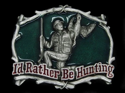 UB11143 *NOS* VINTAGE 1994 **PREFERIRÍA ESTAR CAZANDO** DIVERTIDA HEBILLA DE CINTURÓN Foto 1 de 3