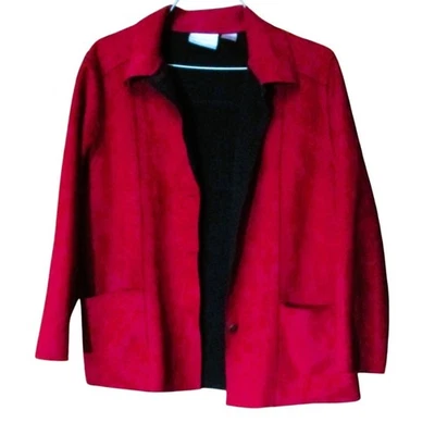 Alfred Dunner Women's Blazer Jacket Red and Black Long Sleeves Pockets Size 14P - Image 1 of 4