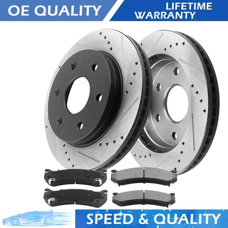 Kits de rotores de freno y pastillas de freno delanteros perforados para Ford F-150 Expedition Foto 1 de 4