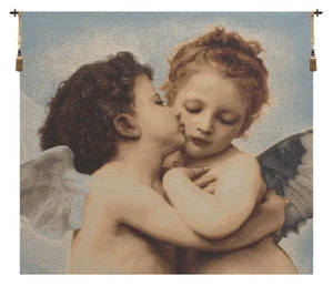 Angel Babies European Tapestry -Belgian Woven Religious and Angelic Wall Hanging - Picture 1 of 5