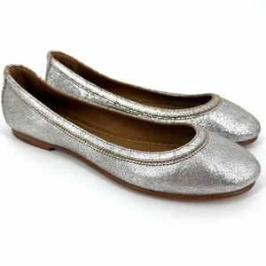 Zapatos planos sin cordones de ballet de cuero Frye Carson talla 8,5 metálicos plateados agrietados nuevos sin caja - Imagen 1 de 8