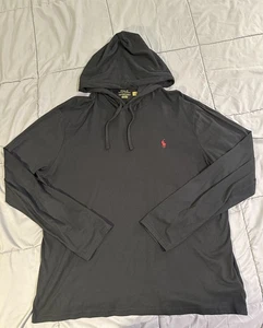 Polo Ralph Lauren Hooded Tshirt Mens Size XL Lightweight Pullover Black/Red Pony - Picture 1 of 13