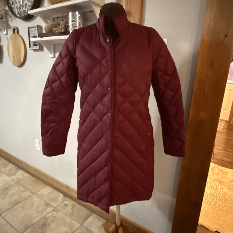 J Jill down filled quilted long puffer coat womens size XS burgandy winter warm - Image 1 of 4