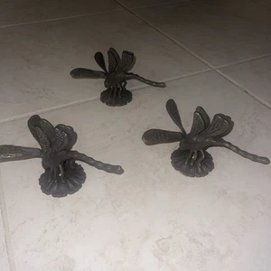 3 statuine libellula ottone massiccio antico statuina per decorazione casa giardino artigianato 7" - Foto 1 di 7