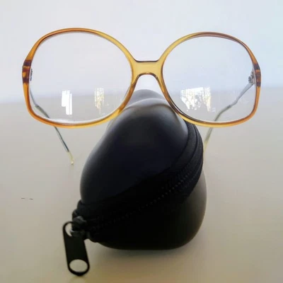 Armações de óculos vintage vienalinas tamanho grande década de 1970 tartaruga âmbar Áustria - Imagem 1 de 4