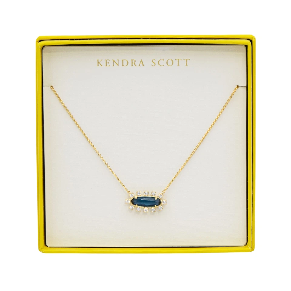 Collar Colgante Kendra Scott Eva Enmarcado Oro 14K Sobre Latón Vidrio Azul Foto 1 de 1