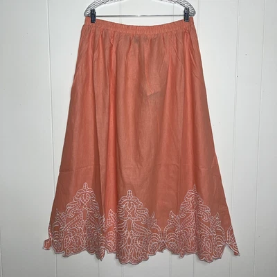 NUEVO CON ETIQUETAS Falda Midi Ming Wang Para Mujer Talla M Bordada Mezcla de Lino Cintura Elástica Foto 1 de 4