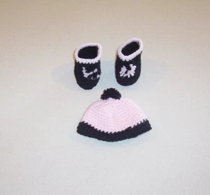 Juego de sombrero y botas de ganchillo a mano negro negro de 18" muñeca - Imagen 1 de 2