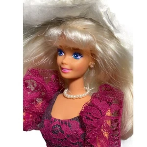 Vintage Barbie 1966 Maroon Satin Lace Hat Blonde Formal Dress Ball Gowns Mattel - Picture 1 of 12