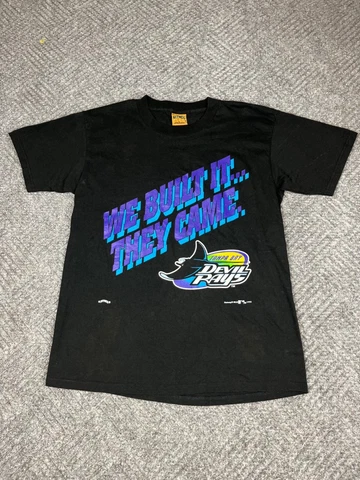 Vintage Tampa Bay Devil Rays T-Shirt Mens Size Large Black Made in USA 1995 MLB Cover