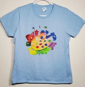 Port & Co. T-Shirt Erwachsene große Künstlermalpalette und Pinsel hellblau - Bild 1 von 6