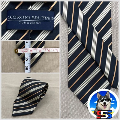 Corbata vintage Giorgio Brutini negra con rayas plateadas clásica 56" Foto 1 de 4