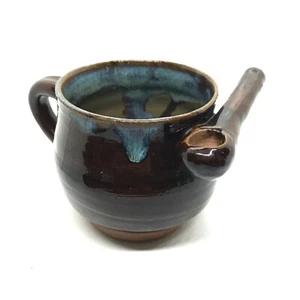 Hi-End Pottery Wake and Bake Pipe Mug - Roast and Toast Mug Brown w/Blue - Picture 1 of 4