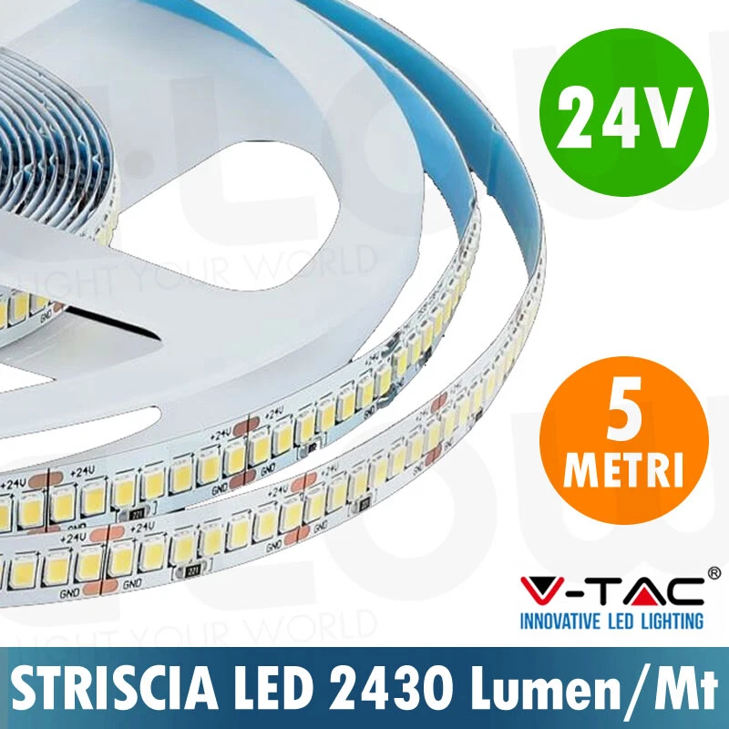 Striscia led 5 metri V-tac 212600 vt-2835-24V 4000K IP20 18W/M