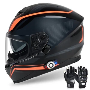 Casco de motocicleta DOT cara completa doble visera + intercomunicador de auriculares Bluetooth + guantes - Imagen 1 de 11