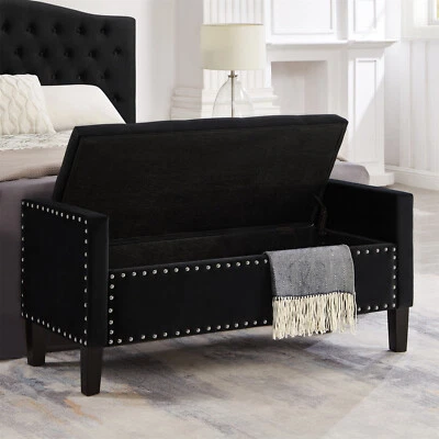 Storage Bench Storage Ottoman Bench End of Bed with Armrest for Entryway - Image 1 of 4