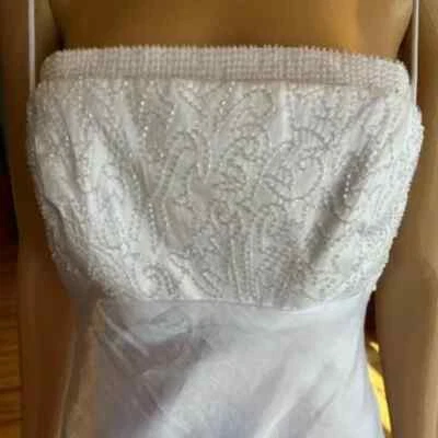 *Morgan & CO White Spaghetti Strap Empire Floor Wedding Gown Bridal Dress Size 8 - Image 1 of 4