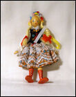 Ethnic Vintage Wooden Peg Doll Folk Art Blond Braids Floral Dress 9 in #RA146