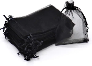 50Pcs Black Organza Bags 3X4 Inch, Small Jewelry Bag Drawstring Mesh Gift Bags W - Picture 1 of 7