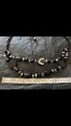 Oversized Chunky Stone Necklace Leather Cord With Silver & Black Bead