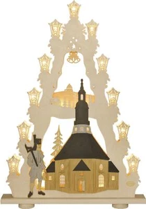 LED Lichterspitze 15 flg. "Seiffner Kirche" 52,0x67,0x6,0cm NEU Schwibbogen - Picture 1 of 2