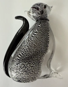 Ghisetti Murano Black and Silver Flecked Hand Blown Glass Collectible CAT Figure - Picture 1 of 10