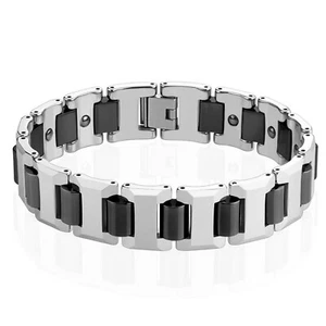 Mens Magnetic Therapy Black Tungsten Carbide Link Bracelet 8 Inch Rocker Biker - Picture 1 of 2