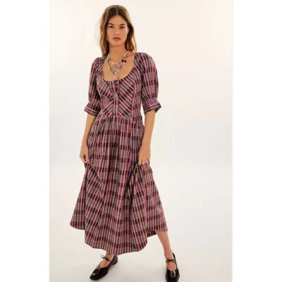 Free People Tulie Plaid Midi Dress XL 12 Women's 3/4 Sleeve Scoop Neck NEW 42052 - Image 1 of 4