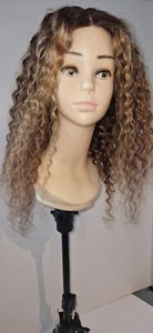 Perücke Damen Echthaar hellbraun/dunkelblond lockig 45cm Lace Frontal - Bild 1 von 4