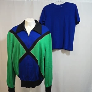 VTG St. John Sportwear Marie Gray Sweater Set Womens Size M/L Colorblock 70s 80s - Picture 1 of 14