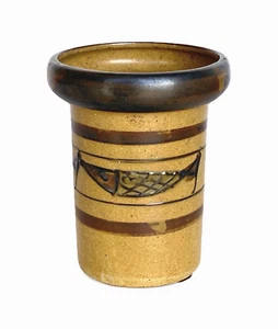 Mid-Century Modern Brown & Mustard Fish Design Ceramic Jar/Vase, Japan - Picture 1 of 7