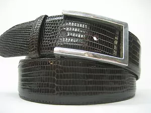 FIBBIA LAILA SOLIDA ARGENTO STERLING 925. CON CINTURA VERA LUCERTOLA 1,5" MADE IN USA - Foto 1 di 12