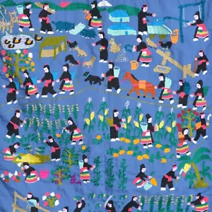 GROSSER ANTIKER / VINTAGE CHINESISCHER THAILÄNDISCHER BLAUER HMONG STICKEREI GOBELIN - Bild 1 von 8