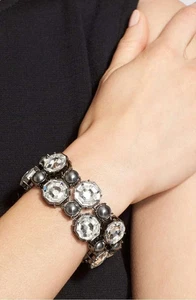 ST. JOHN Bracelet Cuff Gun Metal Hardware Studs Embellish Swarovski Crystals NEW - Picture 1 of 8
