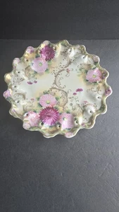 Piatto vintage RS Prussia porcellana Germania 11" floreale smerlato bordo oro art de - Foto 1 di 10