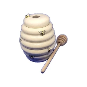 Vintage Harry & David Honey Pot Jar w/Lid Bumble Bees Hive Ceramic & Dipper - Picture 1 of 5