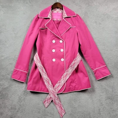Gabardina Betsey Johnson para mujer mediana rosa chaqueta forrada con cinturón Foto 1 de 4