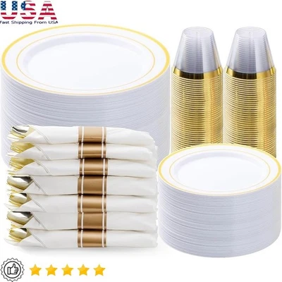 Элегантный одноразовый набор тарелок для вечеринок с золотым серебром свадьбы дни рождения события - Изображение 1 из 4