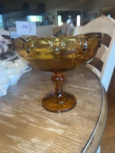 Large Vintage Indiana Glass Amber Teardrop Pedestal Compote - Picture 1 of 4
