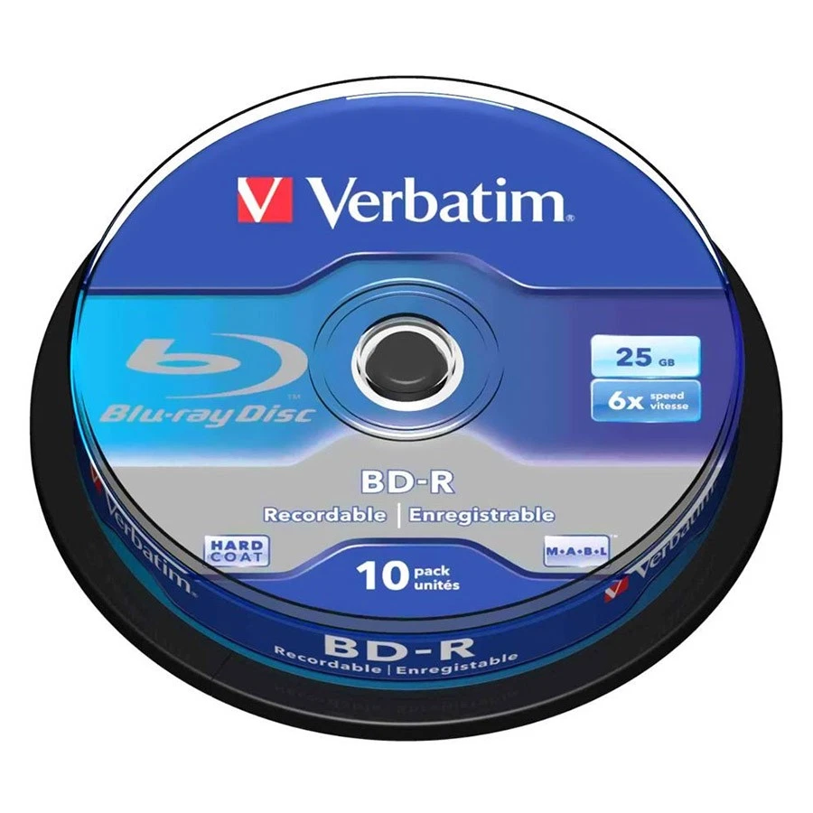 Verbatim 43742 - 10 BD-R SL 25GB 6X BD-R Blu Ray White-Blu in Cake