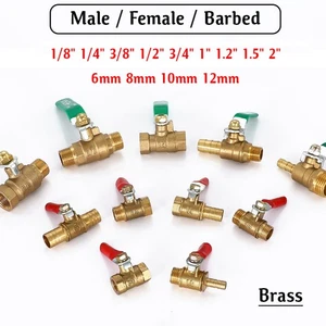 BSP Thread Brass Ball Valve Hose Barb Inline Water Gas Fuel Line Shut-off Valves - Picture 1 of 75