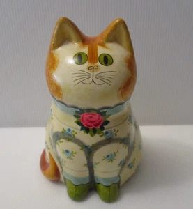 Cat Kitten Joan de Bethel Rye Pottery Big 7 1/2" Figurine Flower W/ Rose England - Picture 1 of 5