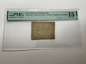 1790 One Penny New Jersey Colonial Currency Note Bill Elizabeth Borough - Graded - Picture 1 of 7