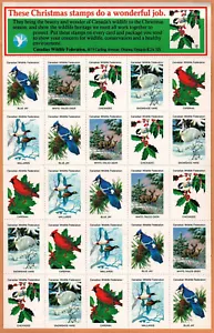 CANADA WILDLIFE Christmas Stamps Very Fine Sheet 25 MNH Stamps - Bild 1 von 1