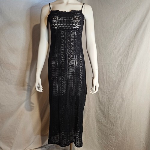 UNDERCOVER Victoria's Secret Slip Maxi Abito Copricostume Medio Nero Trasparente Pizzo Lungo