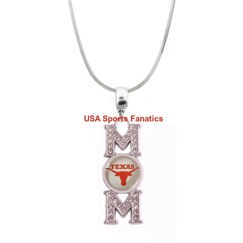Texas Longhorns MOM Necklace With Rhinestones On A 925 SS Snake Chain Cover