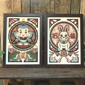 Japanese style design lucky charm 2 illustrations of good luck Fukusuke Rabbit - Picture 1 of 7