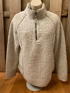 Cozy Sherpa Womens Fleece Pullover S Sweater Gray Beige Textured 1/4 Zip Lined - Picture 1 of 7